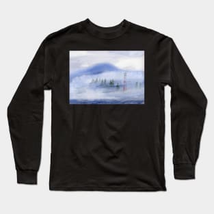 Lighthouse with Fog Watercolor Painting Long Sleeve T-Shirt